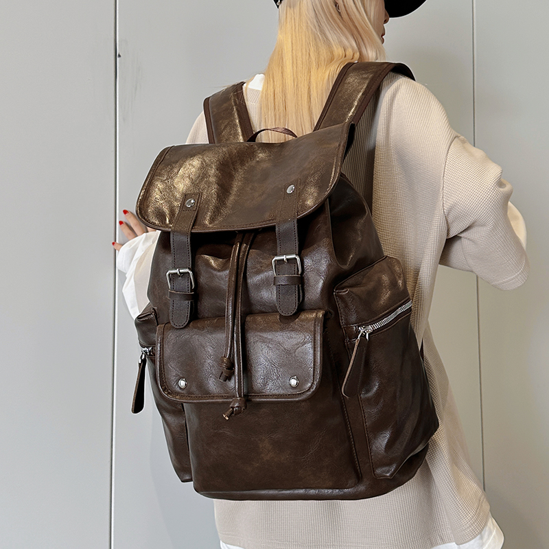 复古软皮质双肩包女2025新款潮大容量电脑通勤旅行背包大学生书包