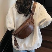 日系复古pu皮胸包腰包男女新款 百搭韩系潮款 大容量运动休闲斜挎包