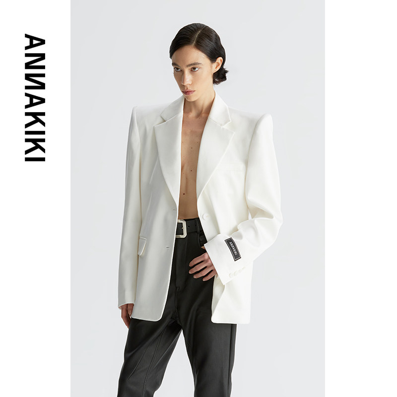 ANNAKIKI西装 夏新小众设计师款女装 白色醋酸翘肩宽松西装外套