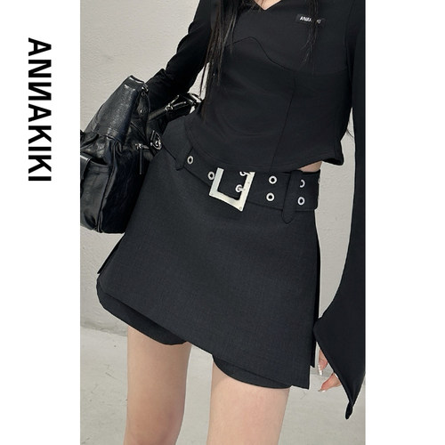 ANNAKIKI裙裤 25冬装小众设计师款 深花灰日字扣装饰裙裤女
