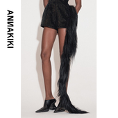 小众设计师款 ANNAKIKI饰品 25冬装 黑色金丝羊毛可拆卸毛条