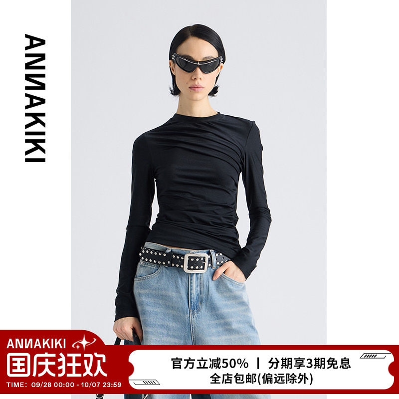 ANNAKIKI褶皱肌理长袖T恤图片