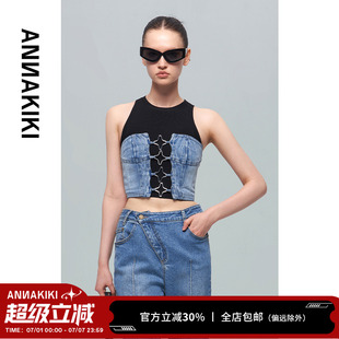 ANNAKIKI背心 炒色复古牛仔金属四芒星胸衣 24夏装 小众设计师款