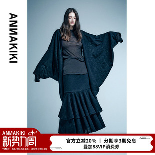 开衫 ANNAKIKI外套 黑色羊毛提花宽松蝙蝠袖 女装 外套 小众设计师款