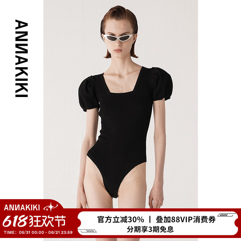 ANNAKIKI毛衫 设计师款女装小众 薄款宫廷泡泡袖连体针织衫女春秋