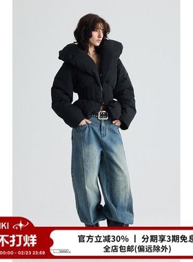 ANNAKIKI羽绒服 设计师款女装小众 黑色爱心领收腰短款90鹅绒服女