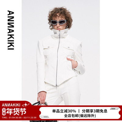 ANNAKIKI 短外套 小众设计师款 白色四芒星机能立领机车短外套