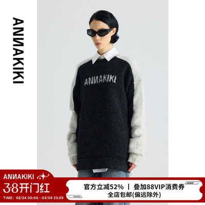 ANNAKIKI错位拼色提花套头毛衫