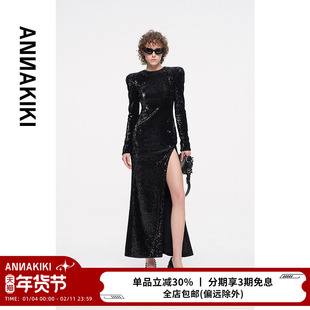 ANNAKIKI【张钧寗/佘诗曼/管乐同款】 高开叉露背珠片连衣裙长裙