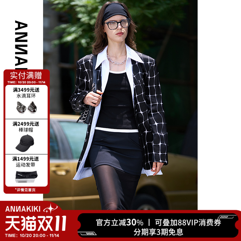 ANNAKIKI西装 夏装小众设计师款 monogram醋酸印花假两件西装