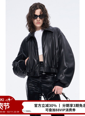 ANNAKIKI棉服 24冬款设计师款女装小众 黑色ICON字母压印棉衣外套