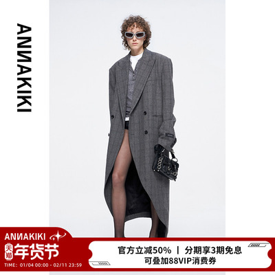 ANNAKIKI不对称羊毛宽松长款大衣