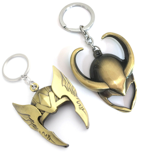 雷神头盔钥匙扣THOR洛基面具周边汽车钥匙圈链扣金属背包挂件男女