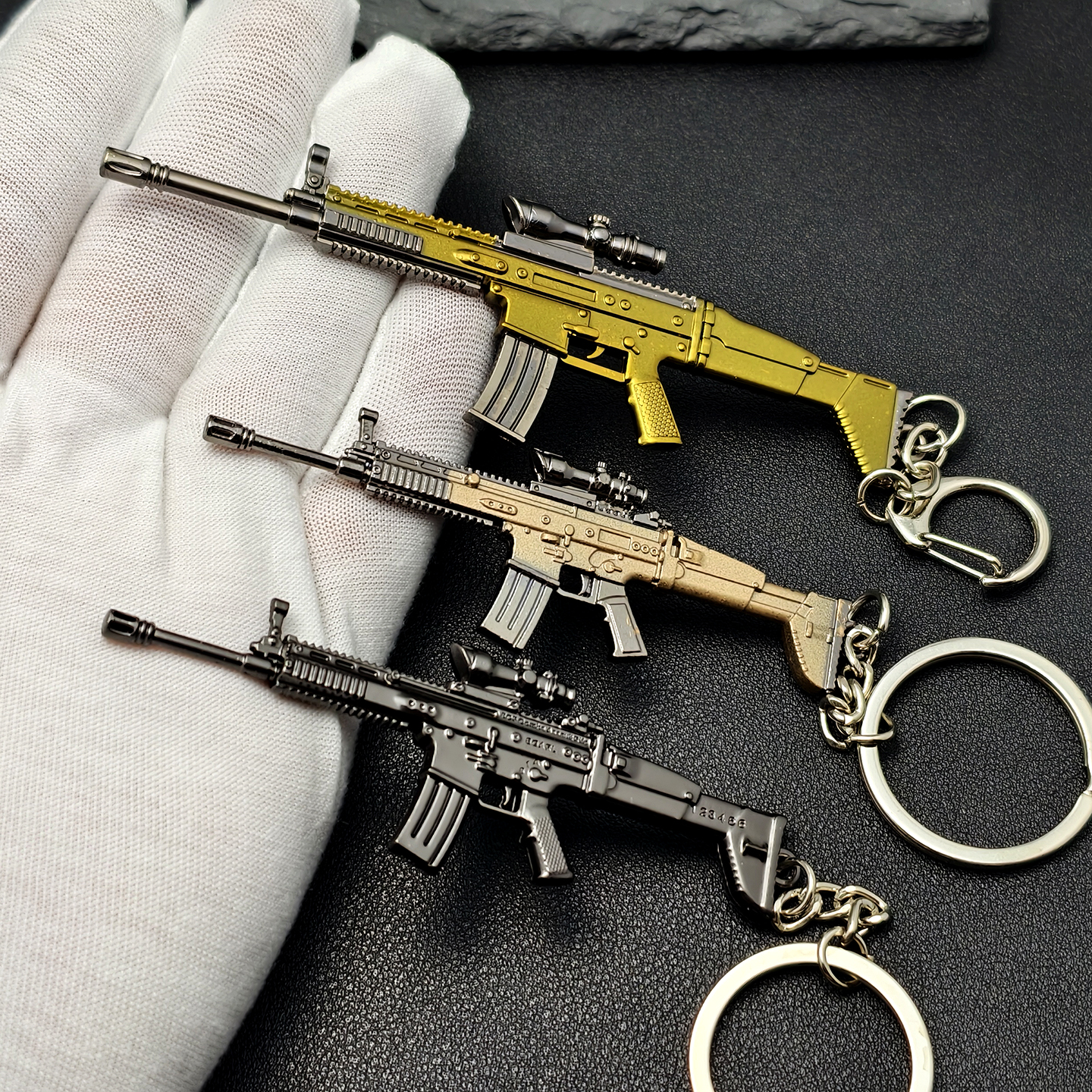SCAR-L突击步枪模型钥匙扣和平精英射击暗区吃鸡游戏金属摆件挂件