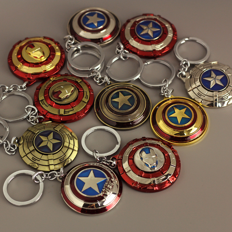 可旋转动复仇者联盟美国队长盾牌钢铁侠内战模型汽车钥匙扣挂件
