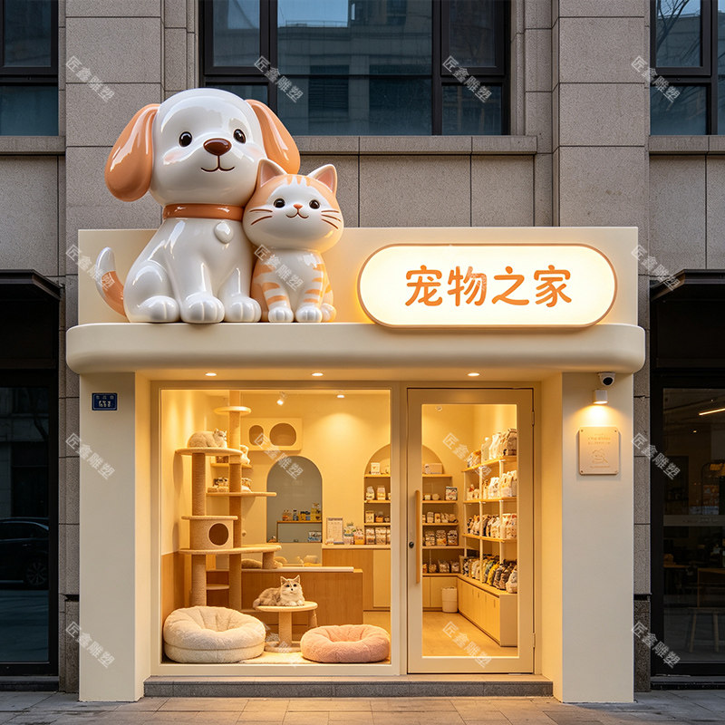 玻璃钢卡通猫狗雕塑宠物店门头招雕塑