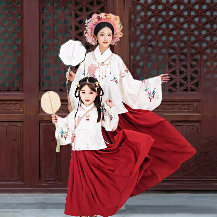 亲子汉服明制套装春母女童古装裙