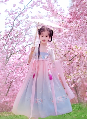 女童襦裙汉服春夏2026新款旅拍摄影楼簪花古风超仙儿童古装演出服