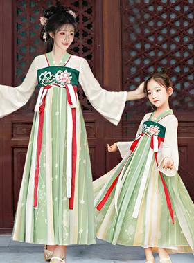 亲子汉服母女童襦裙子春夏2026新款超仙唐装连衣裙儿童古装演出服