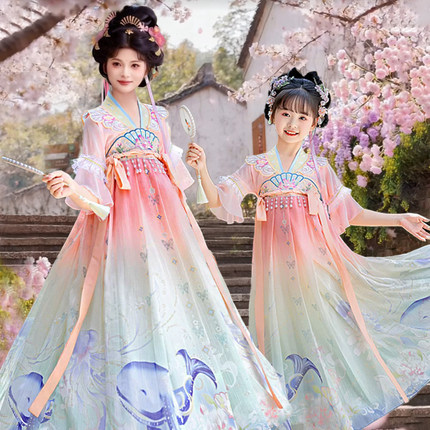 亲子母女童汉服襦裙子春夏2026新款旅拍古风摄影楼儿童古装演出服