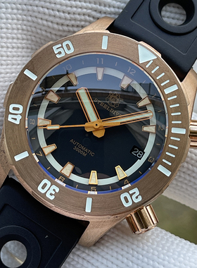 定制CuSn8锡青铜全自动机械男士夜光3000m专业潜水手表大厚双巴头