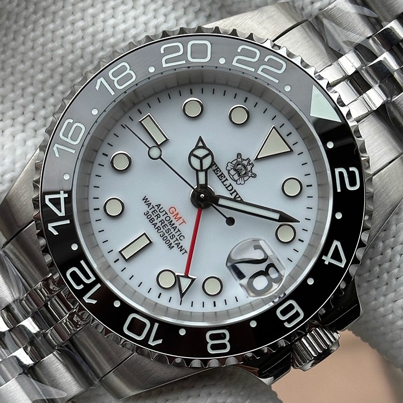 NH34机芯潜水手表24两地时GMT陶瓷红蓝可乐圈夜光防水鬼男士机械