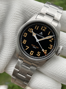 复古精钢200米防水石英扫秒机芯PILOT飞行员夜光钢带运动男生潜水