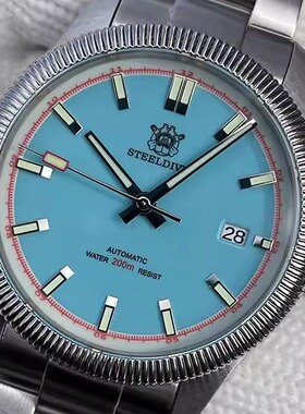 STEELDIVE钢潜定制全自动精钢新款螺纹个性设计男生商务防水手表