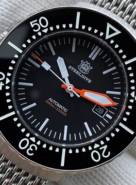 STEELDIVE精钢潜水复刻海马1000m专业一体壳无底盖夜光男机械手表