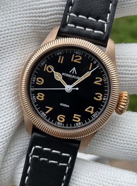 STEELFLIER钢飞定制硬币螺纹圆形表壳青铜手表200M防水夜光复古男