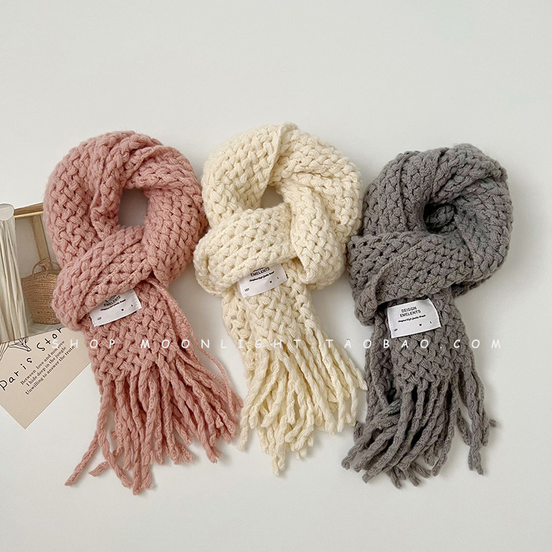 어린이 두꺼운 모직 스카프 니트 가을 겨울 한국 스타일  두껍고 따뜻한  소녀 방풍 목 스카프 남성 목 커버