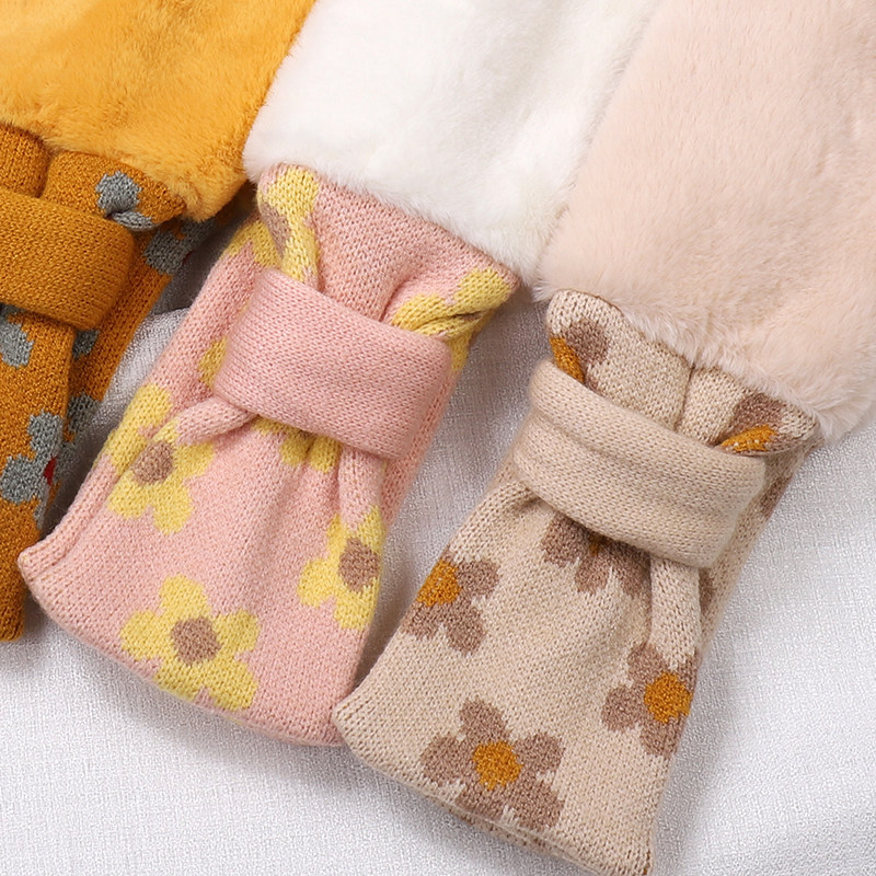 어린이 스카프 모조 토끼 모피 겨울  ??어린이 귀여운 깨진 꽃 소년과 소녀를위한 따뜻한 두꺼운 목 스카프