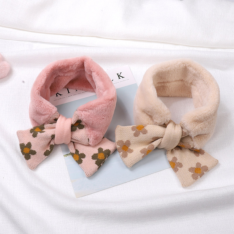 어린이 스카프 모조 토끼 모피 겨울  ??어린이 귀여운 깨진 꽃 소년과 소녀를위한 따뜻한 두꺼운 목 스카프