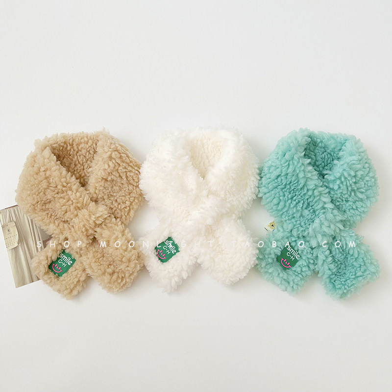 한국 라벨 어린이 스카프 양고기 플러시 가을과 겨울  ??남성과 여성  를위한 따뜻하고 두꺼운 크로스 스카프