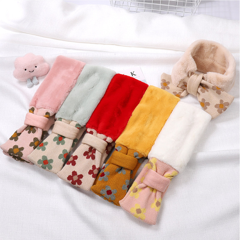 어린이 스카프 모조 토끼 모피 겨울  ??어린이 귀여운 깨진 꽃 소년과 소녀를위한 따뜻한 두꺼운 목 스카프