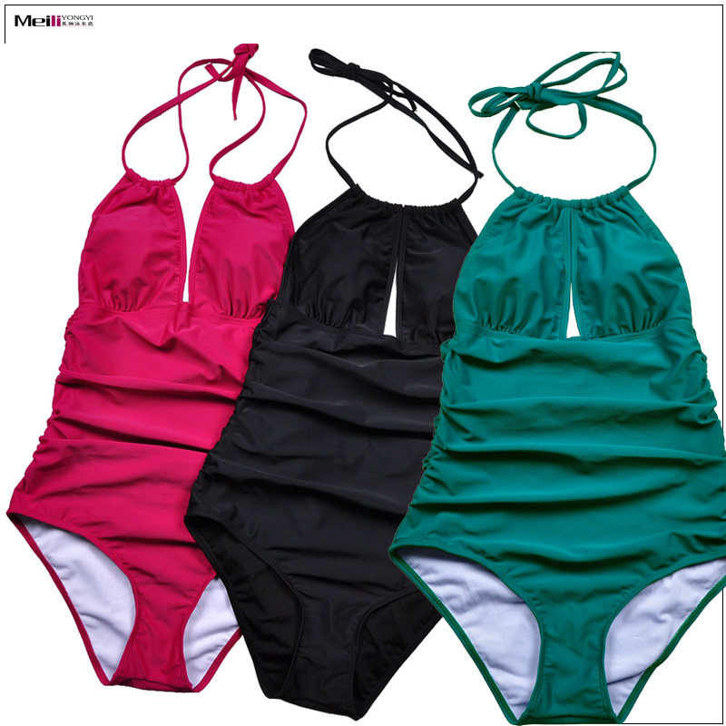 泳衣女大码胖mm2019新款显瘦遮肚连体三角大胸性感欧美外贸泳衣女