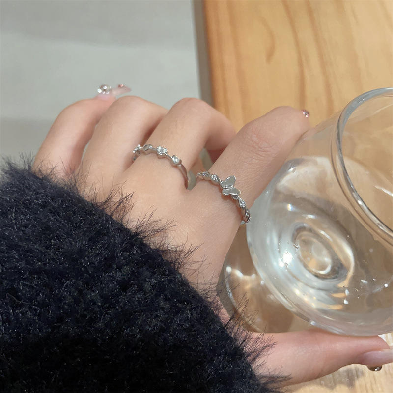 新款爱心锆石蝴蝶戒指女小众设计感时尚个性食指戒金美莱首饰