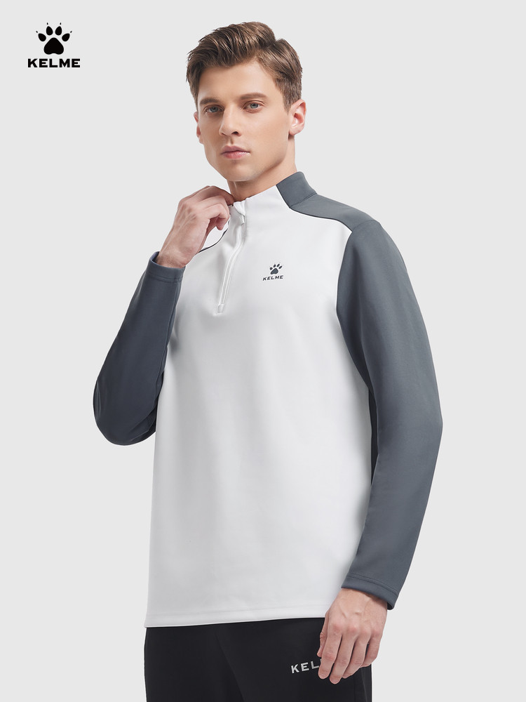 KELME 러닝 스웨트 셔츠 남성용 2024 가을 축구 훈련 풀오버 스포츠 하프 지퍼 긴팔 탑