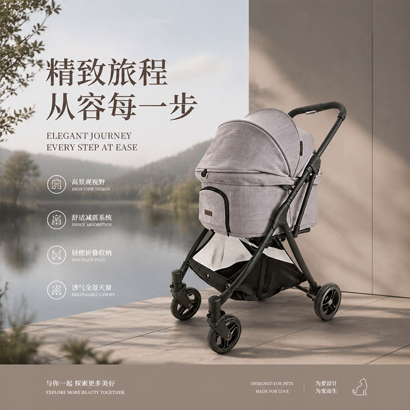 贝登宝babythroneX4双层宠物推车一体式轻便一键折叠外出遛狗专用