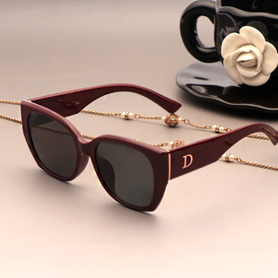 新款防晒复古猫眼墨镜女高级感宽腿网红偏光太阳镜潮防紫外线红色