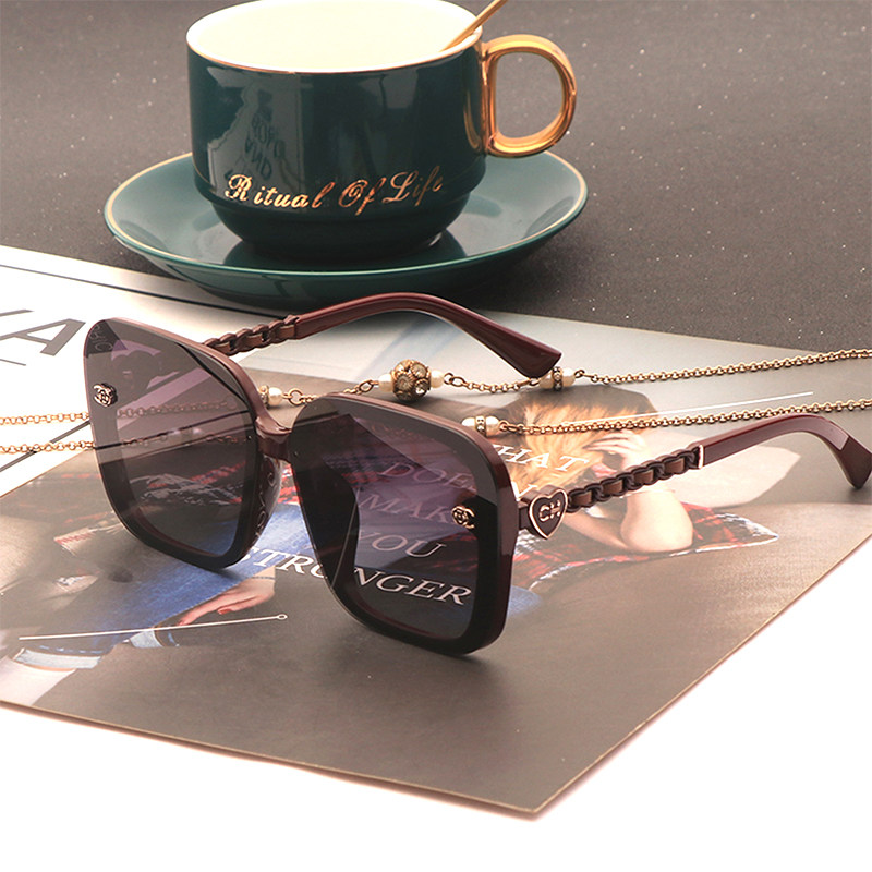 红色墨镜女潮时尚链条偏光太阳眼镜高级感显脸小开车防晒防紫外线