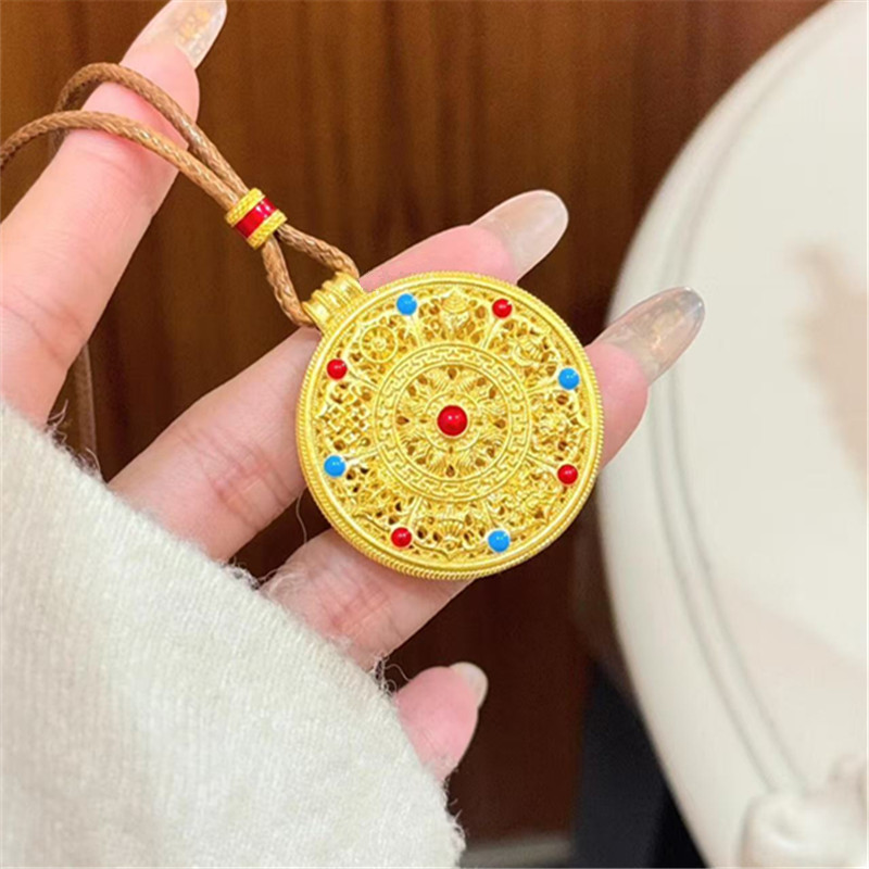 金包银珐琅彩八宝罗盘吊坠项链女