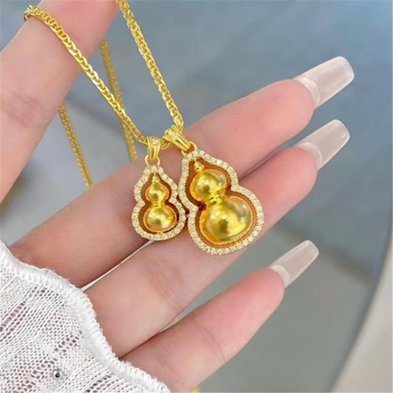 古法传承金包银葫芦吊坠女旋转镶钻福禄挂坠项链锁骨毛衣链送礼物
