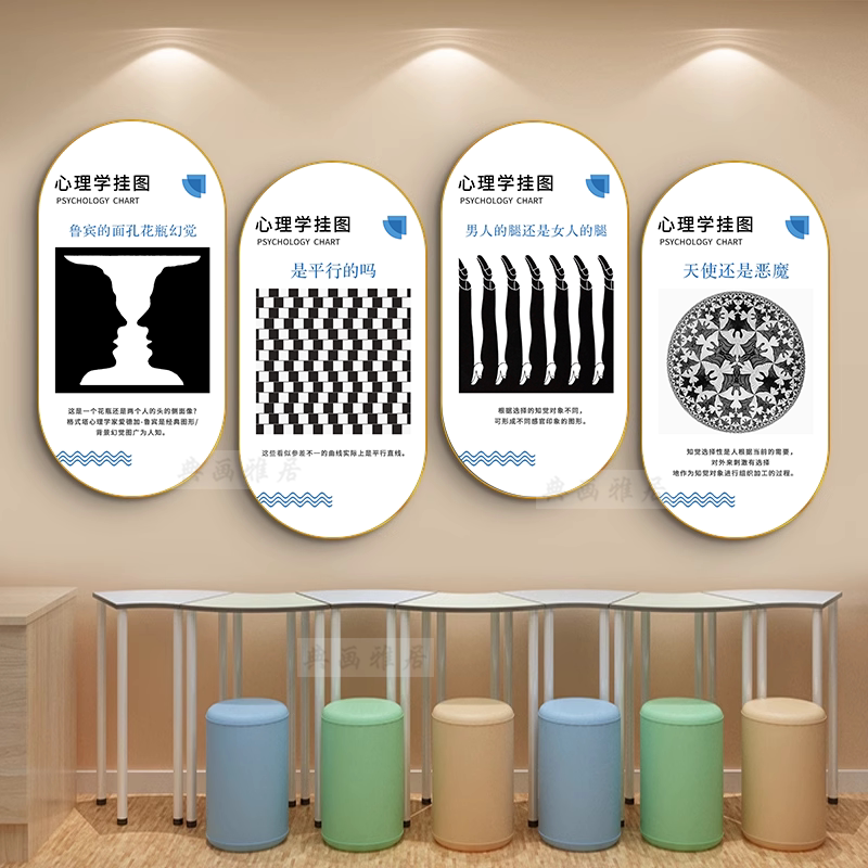 新品心理室咨询室布置装饰挂图挂画减压错觉图不可能图团体活动室