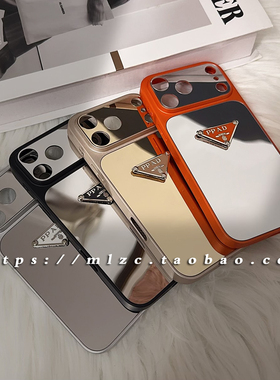 潮牌高级感镜面橙色适用苹果16手机壳iPhone17promax个性情侣款13/14pro防摔软壳15promax奢华保护套air磁吸