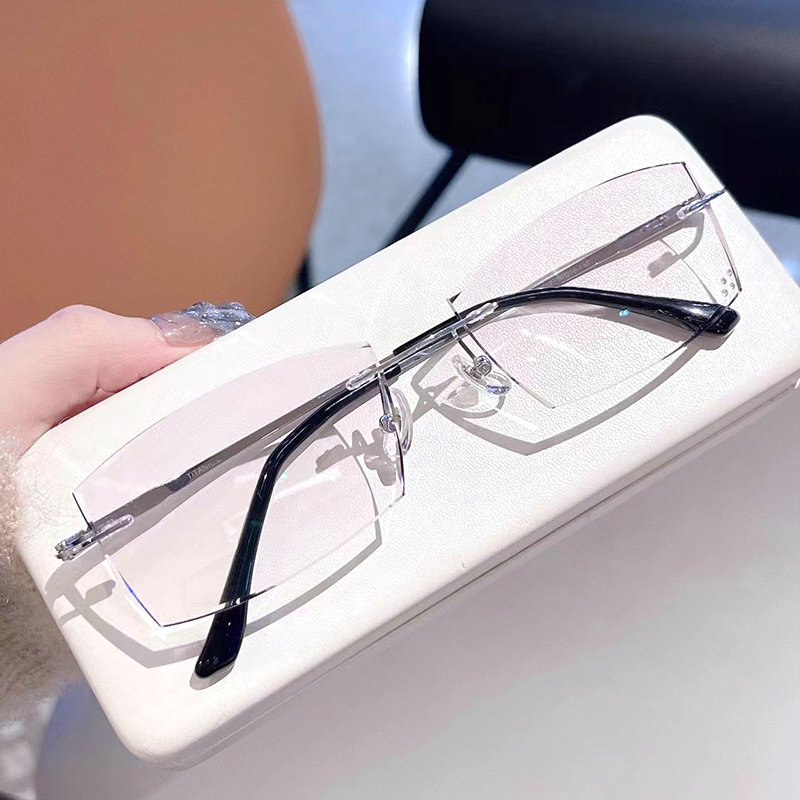 配超轻男士纯钛钻石切边无框眼镜近视远视老花防蓝光成品万新镜片