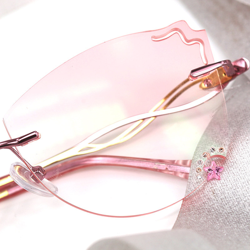 配平光近视防蓝光美妆钻石切边眼镜无框超轻镂空吊坠星星仙女成品