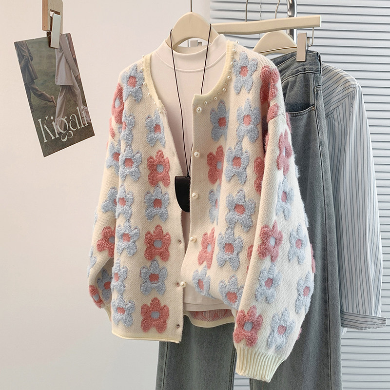 实拍秋冬新款胖mm减龄提花宽松休闲百搭圆领开衫毛衣外套上衣,女装/女士精品,大码内搭,淘宝优惠券,粉丝福利购,淘宝优惠卷