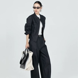 尺寸更新 复古休闲设计感简约时尚上衣外套夹克女显瘦弯刀裤套装