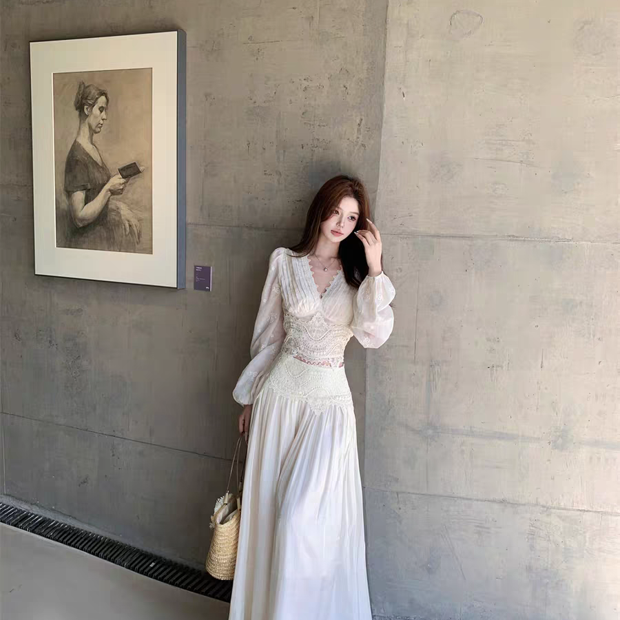 Barb Chill老钱风套装女气质长袖蕾丝雪纺衫上衣优雅拼接半身长裙,女装/女士精品,时尚套装,淘宝优惠券,粉丝福利购,淘宝优惠卷